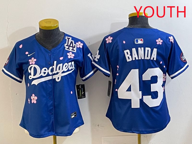 Youth Los Angeles Dodgers #43 Banda Blue White Blue Sakura Edition 2025 Nike MLB Jersey style 8